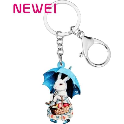 Newei Acrylic Umbrella Easter Hare Rabbit Bunny Keychains Pet Animal Keyring Jewelry Women Girls Teen Festival Bag Car Accessory