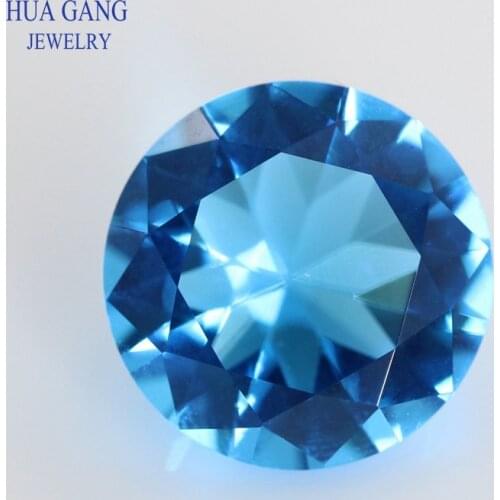 Free Shipping Size 1.0-15mm Color Deep SeaBlue Round Shape Machine Cut Loose Glass Stone Synthetic Gems For Jewlry