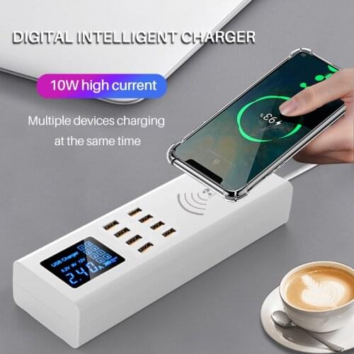 Qi Wireless Charger Smart USB Fast Charger Multi Ports Led Display Charging HUB Power Socket Adapter for Xiaomi Samsung Huawei