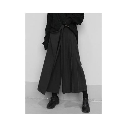 False two culottes small people drop feeling tight waist belt irregular casual broad leg trousers original woman