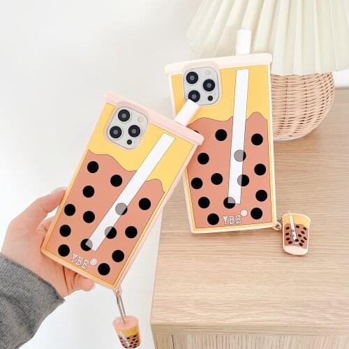 Bubble tea 3D Cartoon hanging drop silicone Cover For iphone 12 mini 11 Pro Phone Case X XR XS MAX 6 6s 7 8 Plus Soft Pendants