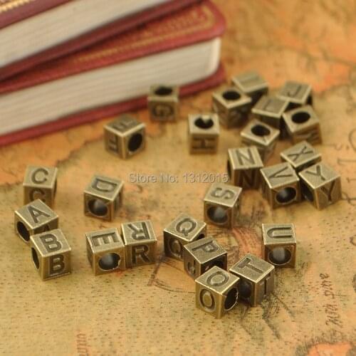 Wholesale Free Shipping!Antique Bronze metal letter beads Alphabet /Letter alloy Cube Charms DIY Beads 7x7mm 52Pcs,ZX-ZM