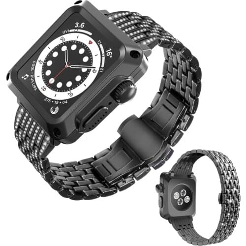 Case for Apple Watch 6 SE 44mm Diamond Band Protective Glass Cover Film Metal Strap for iwatch Series 5 4 3 40mm 42mm 38mm Case