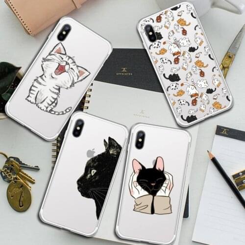 Cat cute cartoon animal luxury shell Phone Cases funda Transparent for iPhone 6 7 8 11 12 s mini pro X XS XR MAX Plus