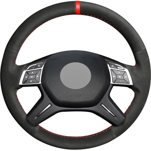 Black Suede Red Marker Handsewing No-slip Car Steering Wheel Cover for Mercedes Benz E-Class E300 2014 GL-Class GL 350 400 500