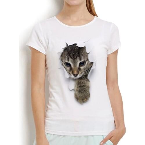 Realistic Cute Leopard Cat Funny 3D Print tshirt women summer new white casual short sleeve femme streetwear t shirt no sticker