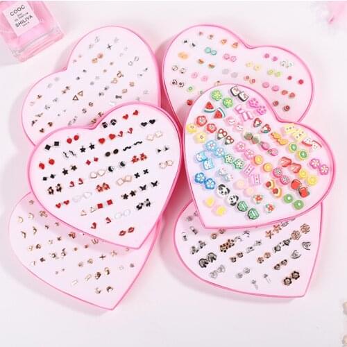 1Set Multicolor Cryatal 36 Pairs Cartoon Hypoallergenic Plastic Stud Earrings Set For Women Girl Wedding Christmas Gifts Jewelry
