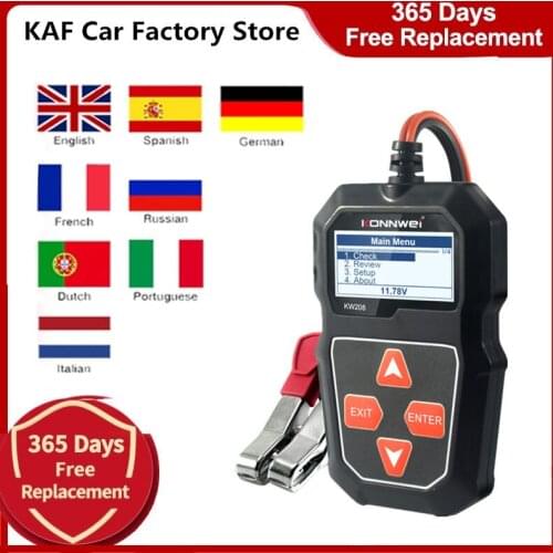 Hot Car Battery Tester KONNWEI KW208 12V 100 to 2000CCA Cranking Charging Circut Tester Battery Analyzer 12 Volts Battery Tools