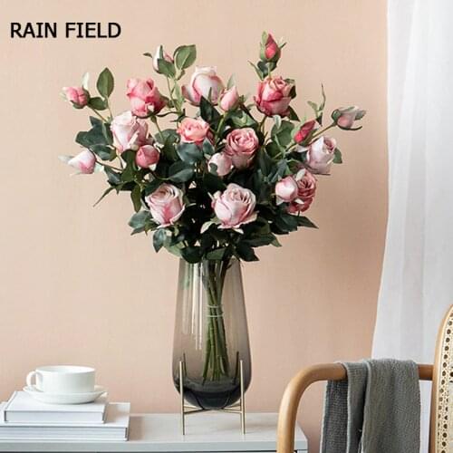 10 pcs Artificial Flowers Fake Roses Living Room Simulation Floral set Silk Fake Flower Rose Bouquet Decoration Home Decoration