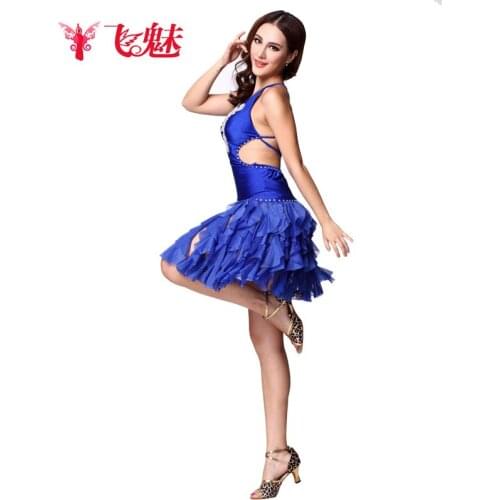 Senior Latin Dance Costume table clothes embroidered dress sexy bilateral sling
