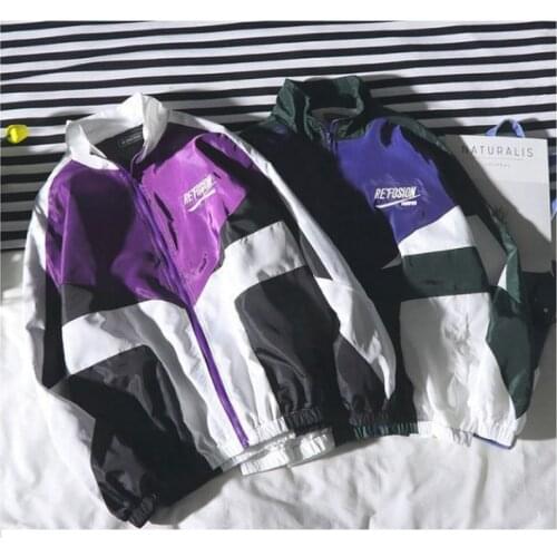 2021Spring Men Hip Hop Jackets Windbreaker Patchwork Autumn Loose Casual Jacket Couple Thin Jacket Loose Large Size Zipper Coat