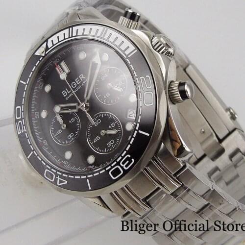 BLIGER Quartz Men Watch Sapphire Glass Mental Band Chronograph Date Function Rotating Bezel