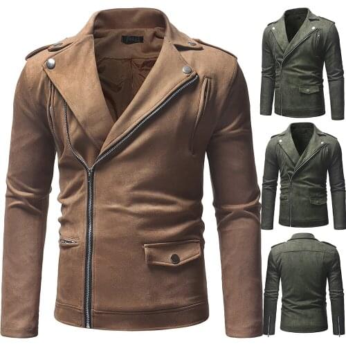 New Oblique Zipper Lapel Leather Jacket Mens Handsome Casual Jacket Coat Fashion