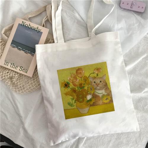 2021 New Van Gogh Shopping Bag Art Oil Painting Graphic Canvas Shoulder Bag Cute Female Fashion Tote Bag Canvas Bag Canvas Totes