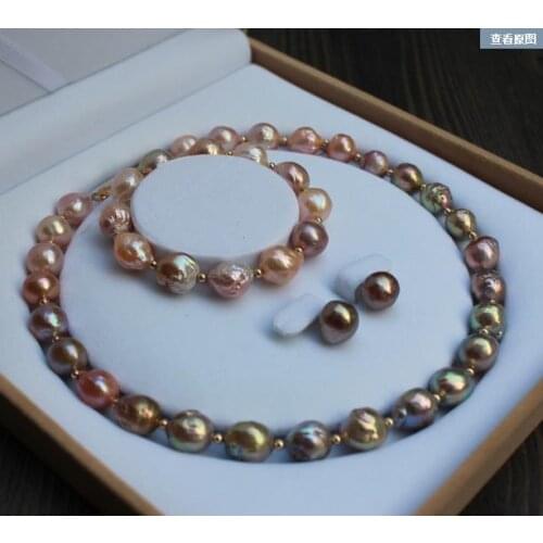 Huge 12-13mm south sea baroque multicolor pearl necklace bracelet earring