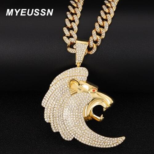 Hip Hop Pendant Necklace Iced Out Miami Cuban Link Chain For Men Silver Color Animal Pendant Necklace Chains Jewelry Choker Gift