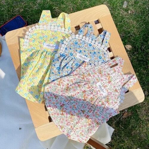 Pet Dog Sling Clothes Floral Print Dog Dress for Small Medium Dogs Pomeranian Chihuahua Princess Skirt Korea Style Puppy Costume
