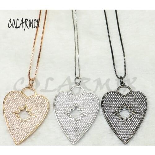 3 Pcs High quality Heart shape pendant necklace pendant necklace gift for lady pave zircon charms jewelry necklace