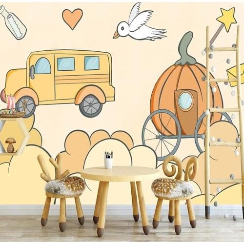 Custom 3D Mural Wallpaper Nordic Ins Style Fresh Cartoon Pumpkin Car Pattern for Children Room Background Photo Papel De Parede