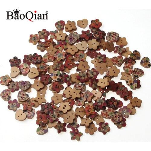 100Pcs Wood Buttons Sewing Scrapbooking Mixed Shaped 2 Holes Mixed Sewing Buttons Sewing accessories 17mm