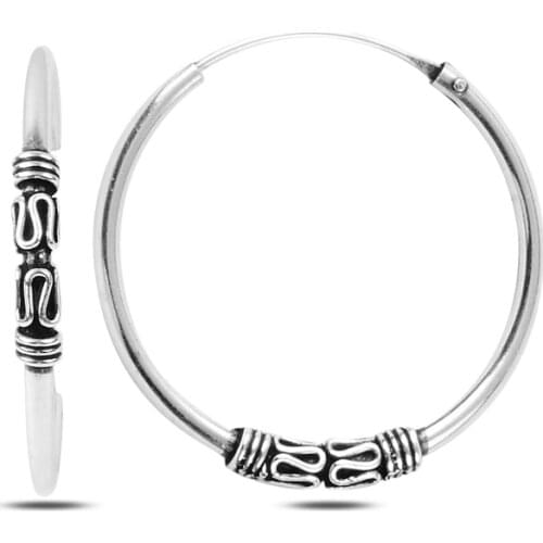 Silver 925 Sterling 30mm Oxidized Ring Earrings