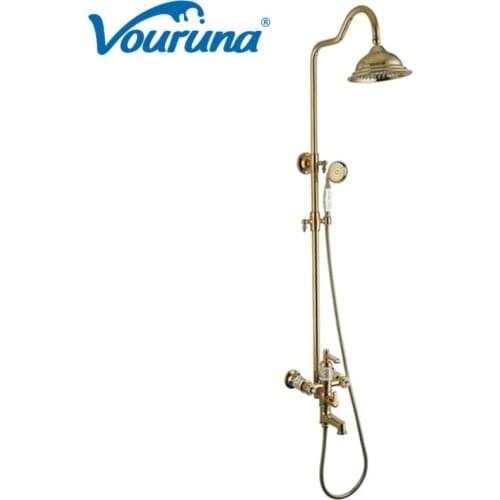 2019 Wholesale Premium Solid Brass Luxurious Golden Wall Mounted Bath & Shower Mixer Faucet Tap