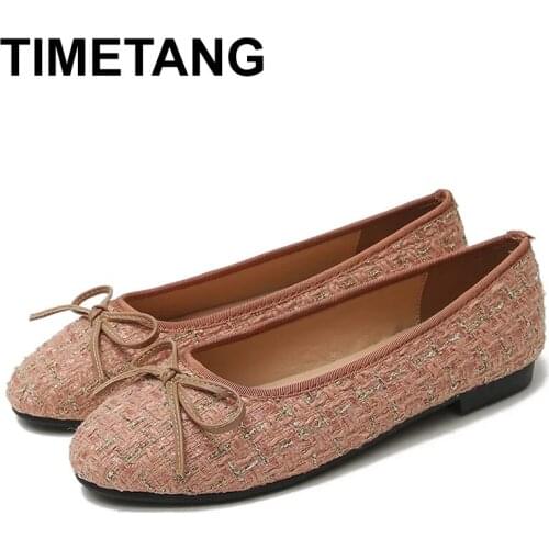 TIMETANGLow Heels Round Toe Single shoes women new wild Classic bow womens shoes shallow mouth peas shoes overshoe Size 34-44