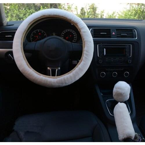 Universal Steering-wheel Plush Car Steering Wheel Covers Winter Faux Fur Hand Brake Gear Cover Set Car Interior Accessories