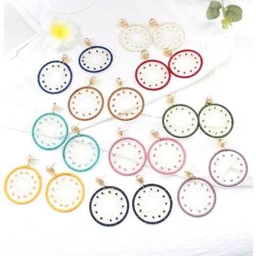 Exaggerated Big Round Dream Catcher Earrings European and American Popular Candy Color Natural Stone Silk Handmade Charm Earring