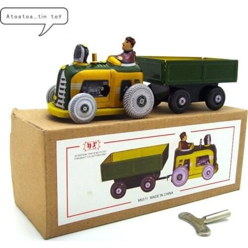 Vintage Collection Tin toys Classic Clockwork Wind Up Tractor transporter Model Tin Toys For Adult Kids Collectible Gift