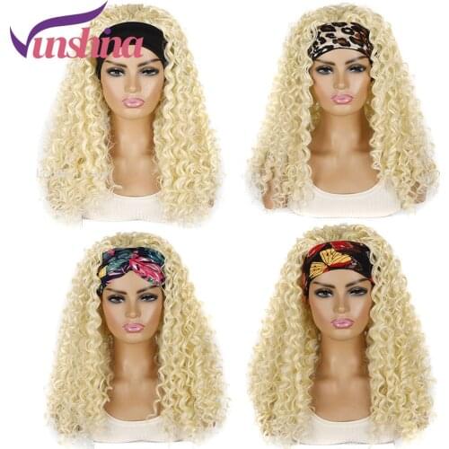 Vunshina Platinum Blonde Deep Wave Synthetic Headband Wig 613 Long Curly Natural Fake Hair Scarf Wigs With Head Band For Women