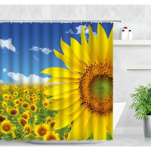 Natural Floral Sunflower Shower Curtains Blue Sky Yellow Flowers Pastoral Scenery Modern Home Decor Screens Bathroom Curtain Set