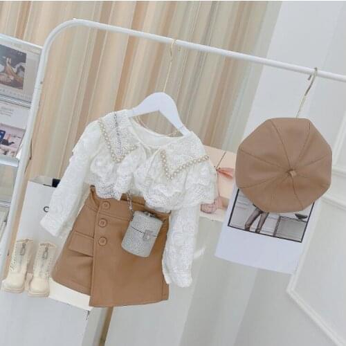 2021 Korean style girls PU leather skirt autumn fashion girls skirt 3-8t B692