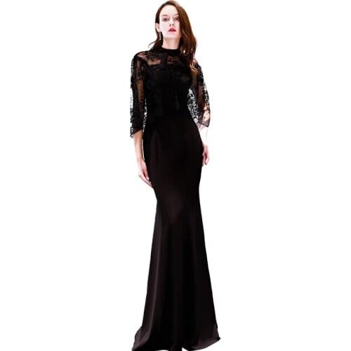 Beauty Emily Black Evening Dress 2020 Long Lace Mermaid Formal Party Prom Dress Floor-length Dinner Gowns robe de soiree