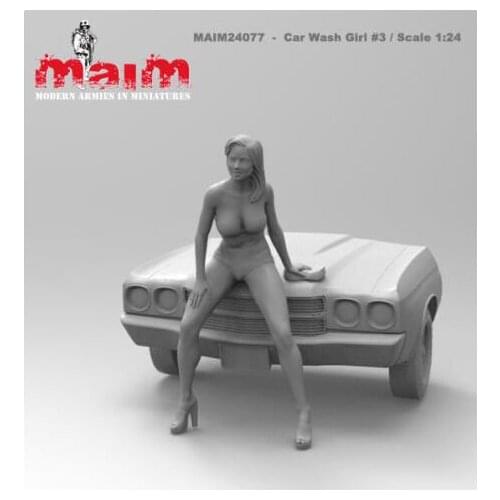 1/24 75mm Car Wash Girl sit NOT HAVE CAR Resin Model Miniature figure Unassembly Unpainted