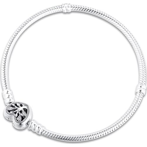 100% 925 Sterling Silver Jewelry Family Heart Clasp Bracelets Free Shipping
