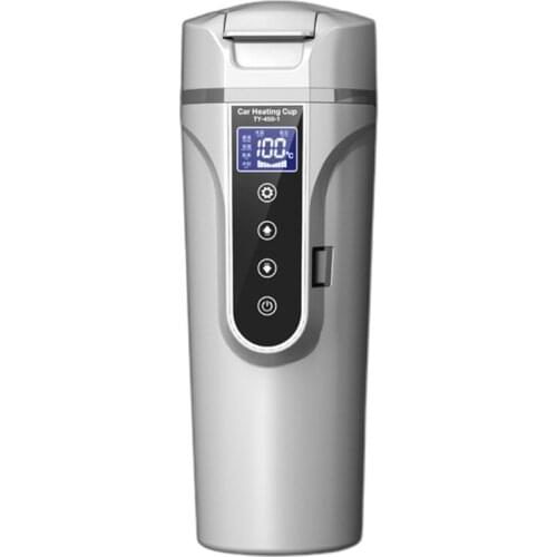 12V 24V Portable Car Heating Cup Stainless Steel Water Warmer Bottle Car Kettle Coffee Mug LCD Display Temperature W91F