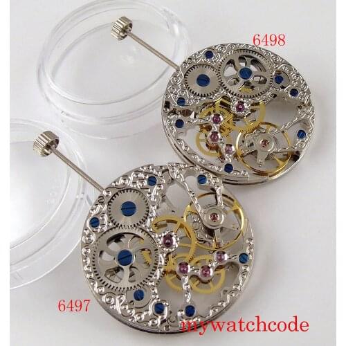 17 Jewels Mechanical Hand Winding Manual 6497 6498 Watch Movement Full Skeleton Stainless Steel Wristwatch Replacement