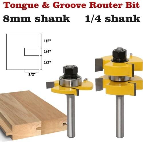 2pcs/set 8mm Shank Large Stock up to 1-1/4 Woodworking Tenon Cutter Tools Tongue And Groove Router Bit Sets