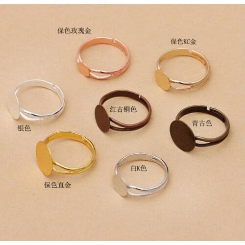 200pcs 6 8 10 12mm Round Bezel Blank Ring Base Adjustable Ring Blanks Tray Cabochon Setting for Jewelry Making Supplies R-A-01