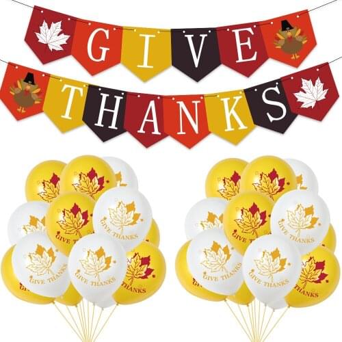 21pcs 33pcs Thanksgiving Banner Happy Thanksgiving Turkey Maple Leaves with balloons Theme Party Supplies Decorations