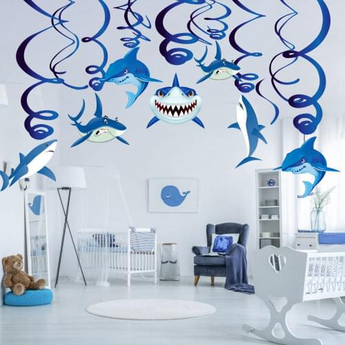 30pcs/set Shark Party Decoration For Kids Birthday Party Cartoon Sharks Spiral Hanging Swirl Drop Ornaments Party Supplies XL032