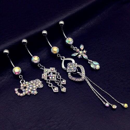 4pcs mix stylecolorful Elephant tassel long butterfly dangle navel belly bar button rings body piercing jewelry cheap