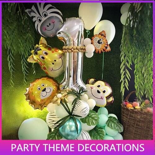 48pcs/set Jungle Animal Party foil number Balloons set Forest Safari jungle giraffe Kids 1-9th Birthday Party Decors globos