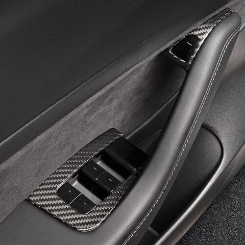 New 8PCS Carbon Fiber Car Windows Control Panel Cover Stickers Moulding Trim For Tesla Model 3 Auto Styling Accessories Matte