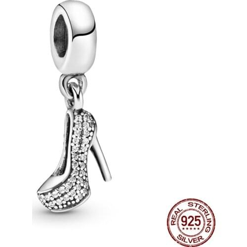 925 Sterling Silver Elegant White Zircon High Heels Charm Fit Original 3mm Bracelet&Bangle Making Fashion DIY Jewelry