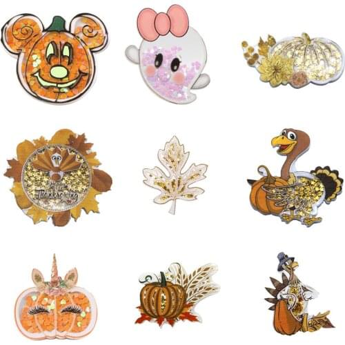 Sequins Acrylic Shakers Liquid Quicksand Patch Halloween Thanks Giving Day Flatback Planar Resin 1PC for Hair Bows Center