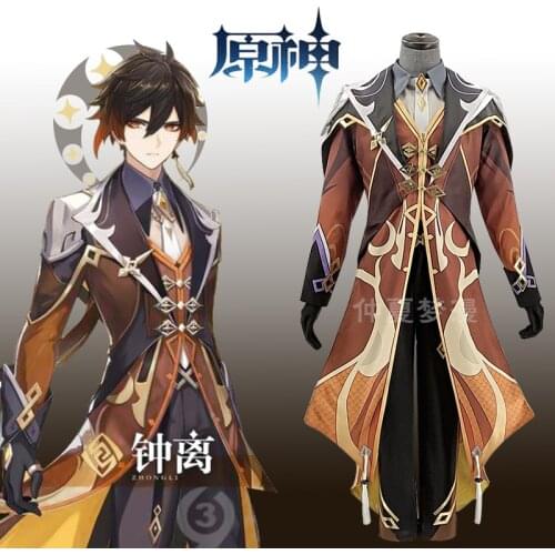 Anime Genshin Impact Zhongli Cosplay Costume Game Suit Uniform Zhong Li Halloween Party Outfit For Men 2020 NEW