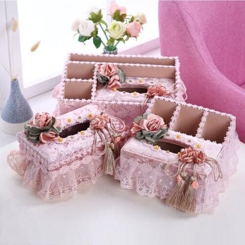 European Remote Control Storage Box Beautiful Tassel Tissue Box Coffee Table Paper Towel Holder Cloth Lace Tissue Case Canister