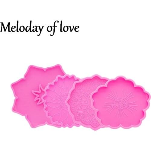Glossy Flower shape Epoxy Silicone Mold DIY Making Geode Coaster Agate Resin Mold DY0488